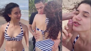 Ninfeta brasileira transando na praia com noivo
